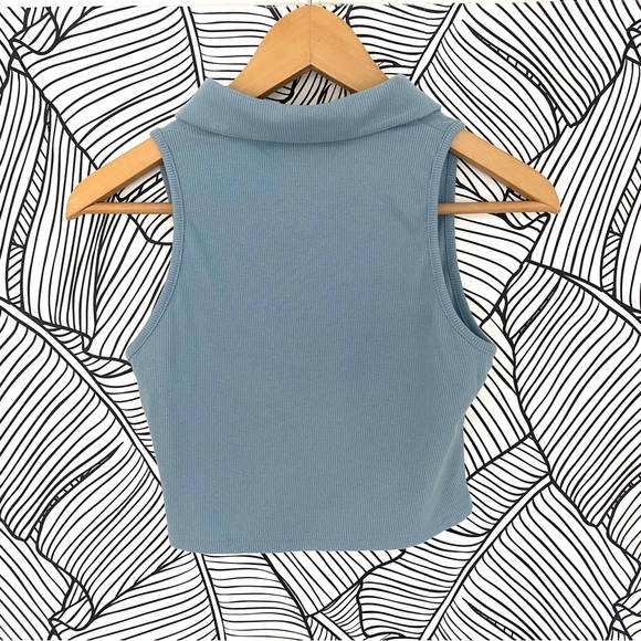 70s Shein Blue Sleeveless Crop Top - Picture 3 of 4